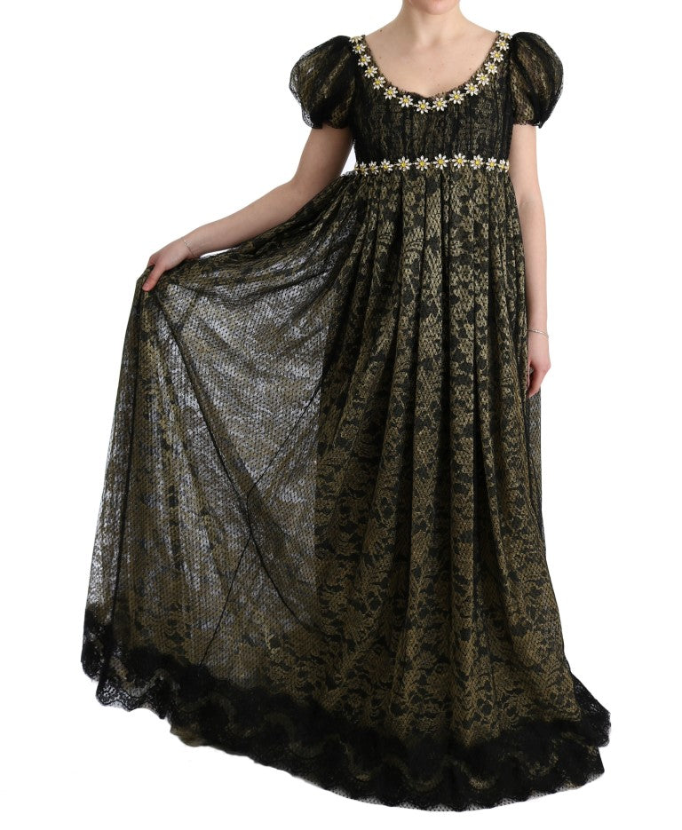 Dolce & Gabbana Black and Yellow Crystal Lace Shift Dress